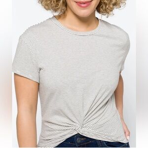 LUSH Tamara Cropped Knot Front Knit Tee, black & white striped, NWT size XL